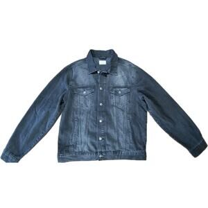 True Craft Black Denim Jean Jacket Mens SZ LG Trucker Pockets 100% Cotton